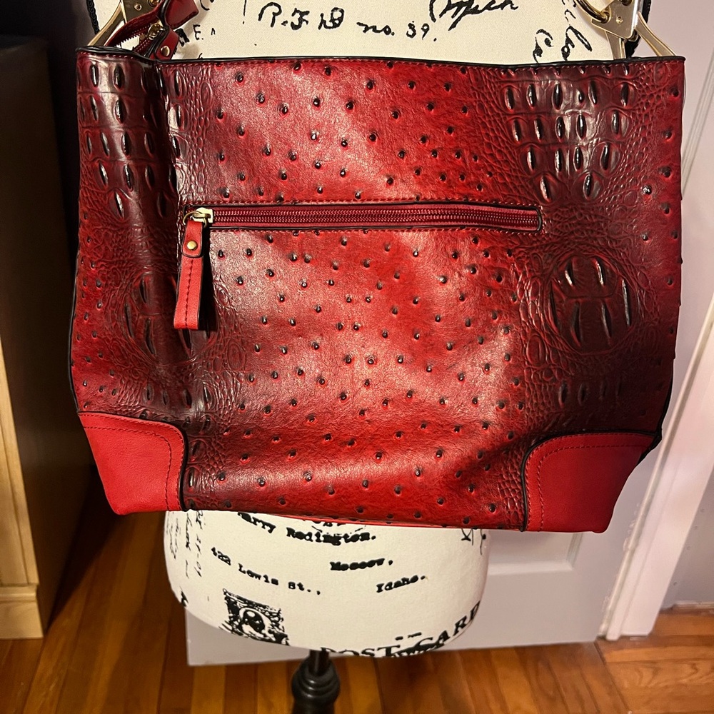 Red Faux Croc Tote Bag